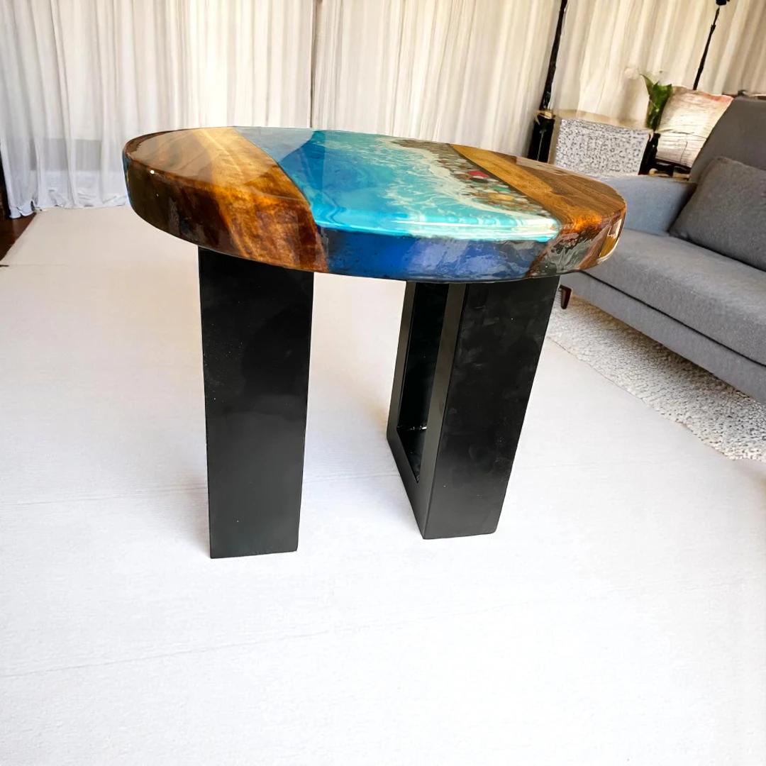 Captivating Ocean Waves: Round Custom Epoxy Table 